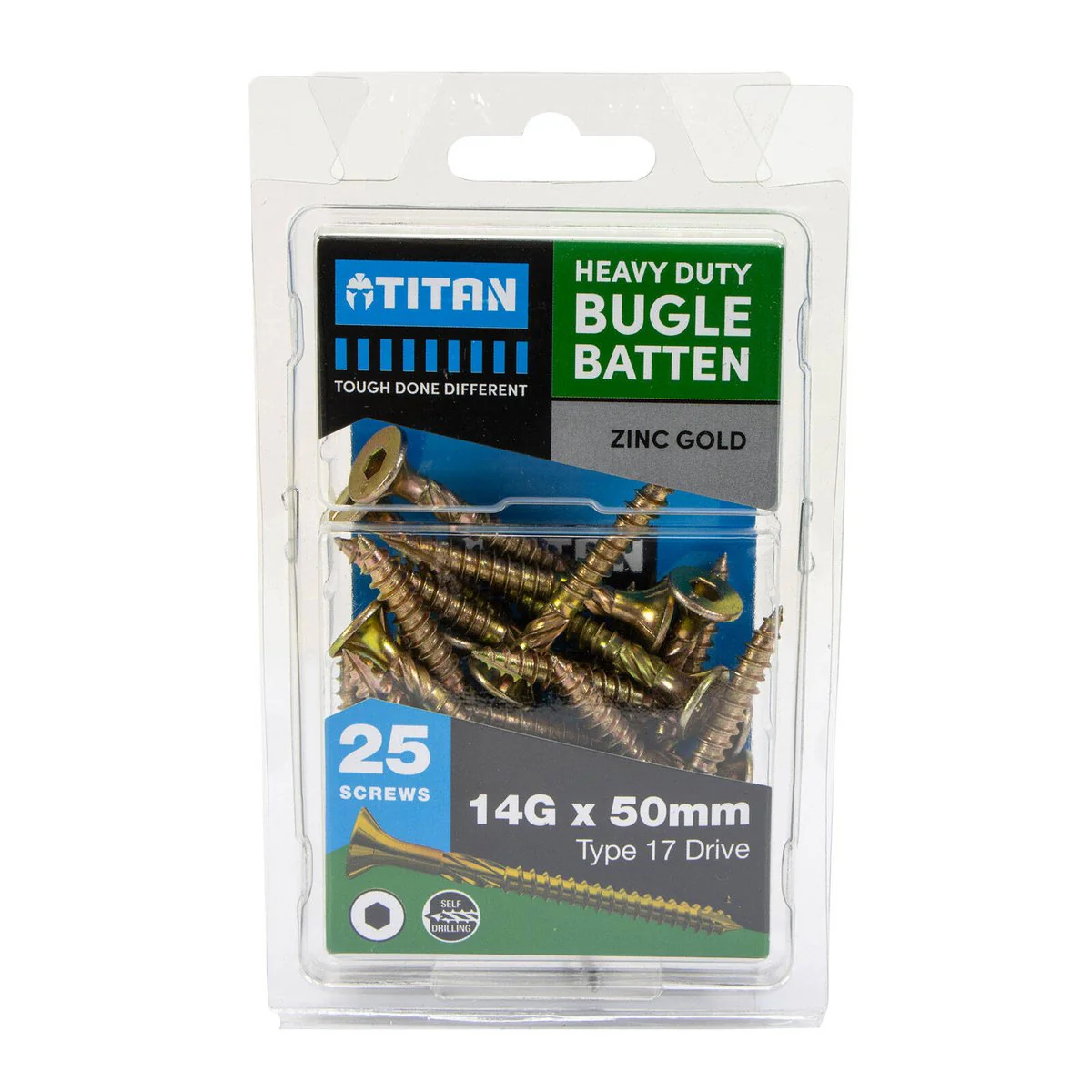 Titan 14g Gold Bugle Batten Screw 25 Pack - 50mm - Zinc - Corrosion Resistant