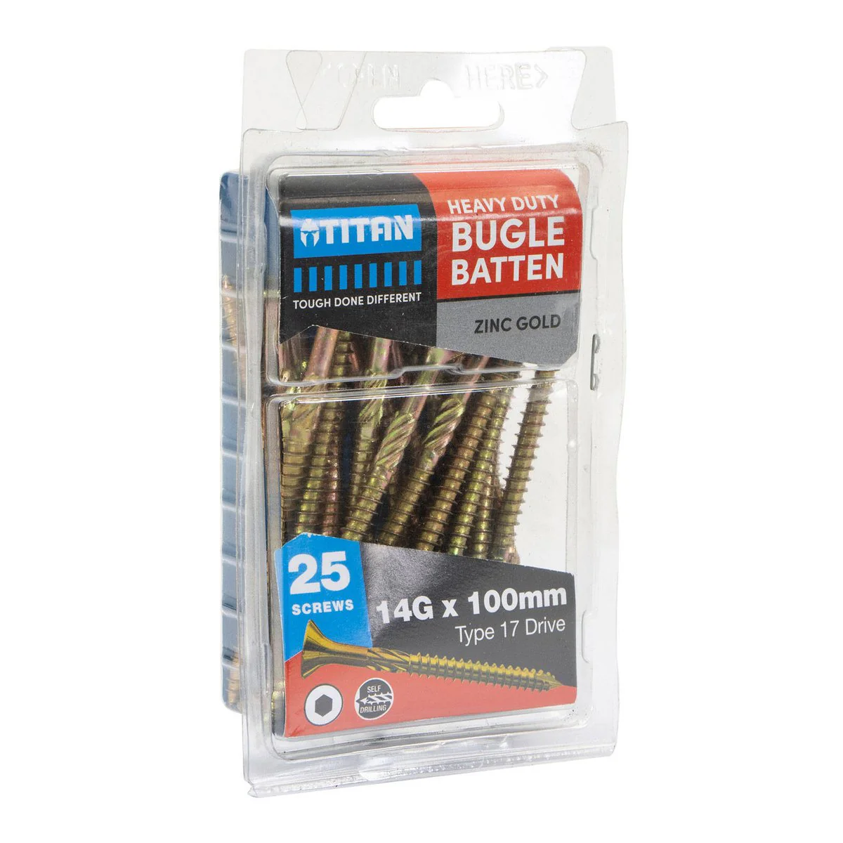 Titan 14g Zinc Gold Timber Bugle Batten Screw - 25 Pack - 100mm - Corrosion Resistant - Image 2