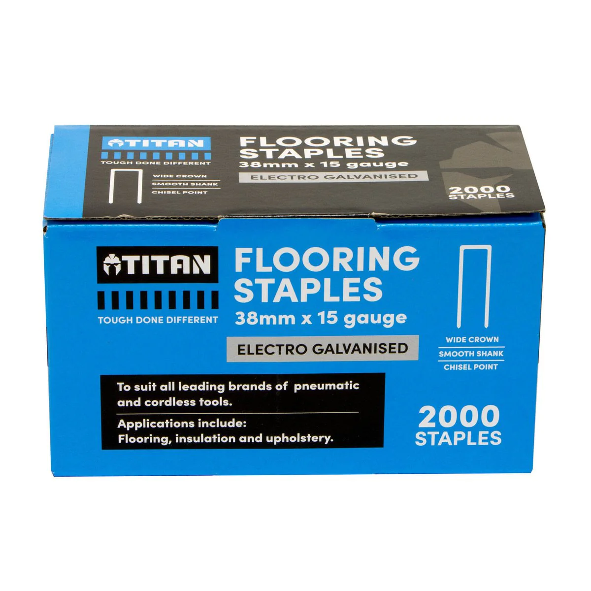 Titan 15g x 38mm Electro Galvanised Collated Flooring Staples - Pack of 2000 - Heavy Wire - Corrosion Resistant