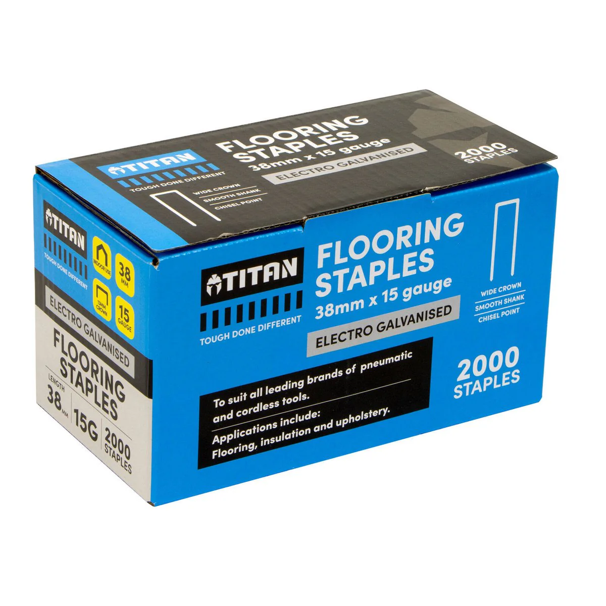 Titan 15g x 38mm Electro Galvanised Collated Flooring Staples - Pack of 2000 - Heavy Wire - Corrosion Resistant - Image 2