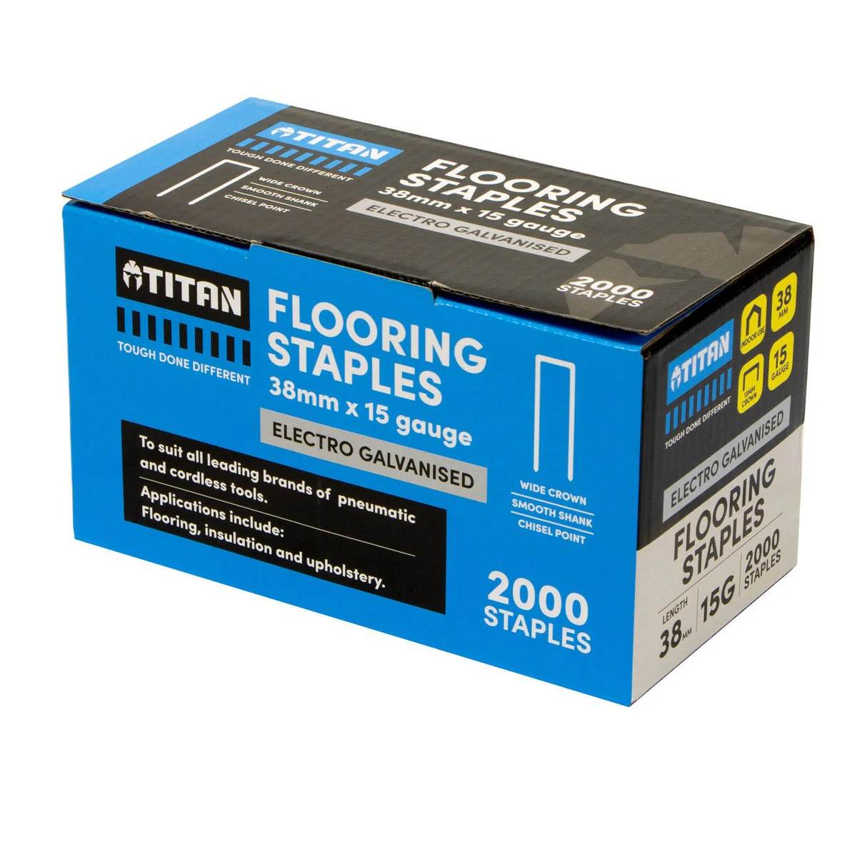 Titan 15g x 38mm Electro Galvanised Collated Flooring Staples - Pack of 2000 - Heavy Wire - Corrosion Resistant - Image 3
