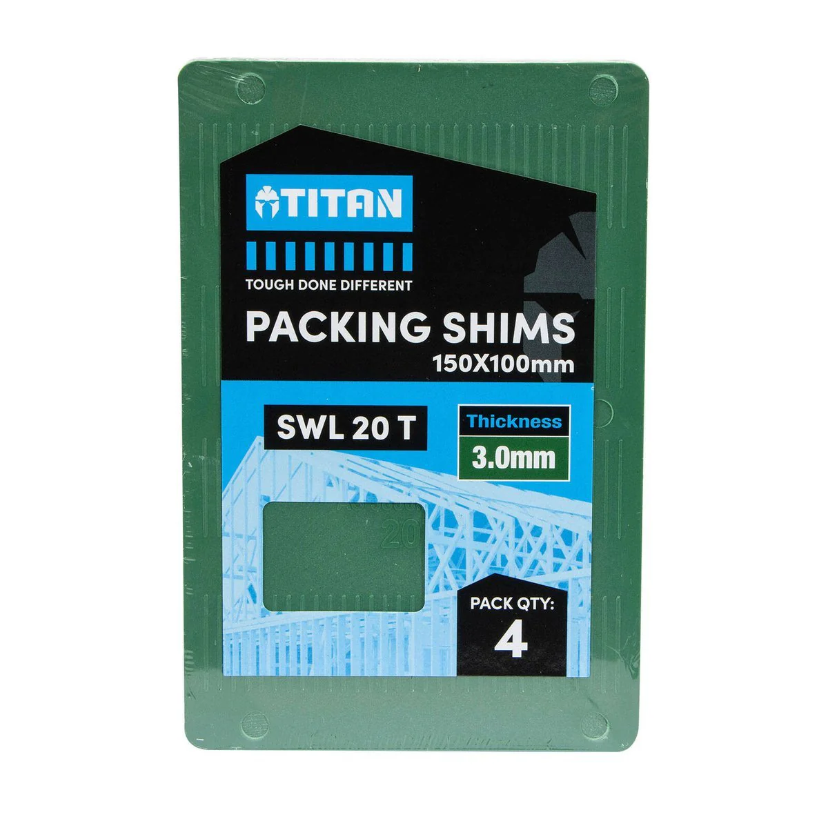 Titan 3 x 150 x 100 mm Green Shim Packing - 4 Piece - Heavy-Duty, No-Slip