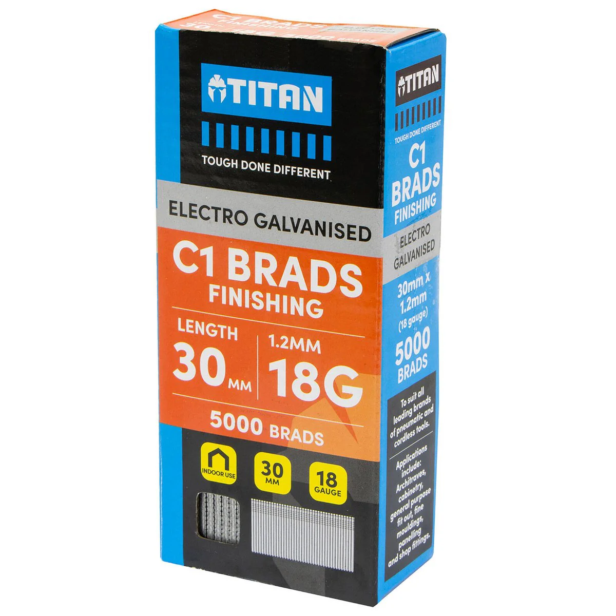 Titan 30mm Electro Galvanised Straight Collated Nail C1 Brads Pack 5000 - 1.25mm Diameter - Durable Fasteners for Woodworking - Image 3