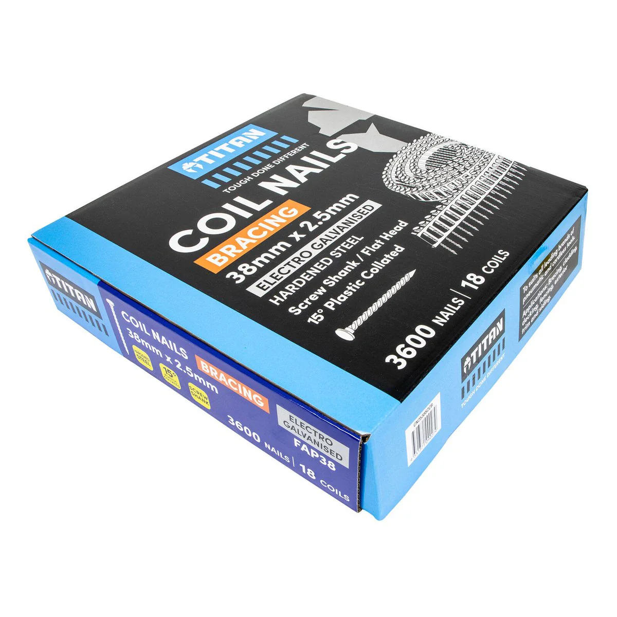 Titan 38mm Collated Coil Nail Screw - 3600 Pack - Hardened Electro Galvanised - Corrosion Resistant - Image 2