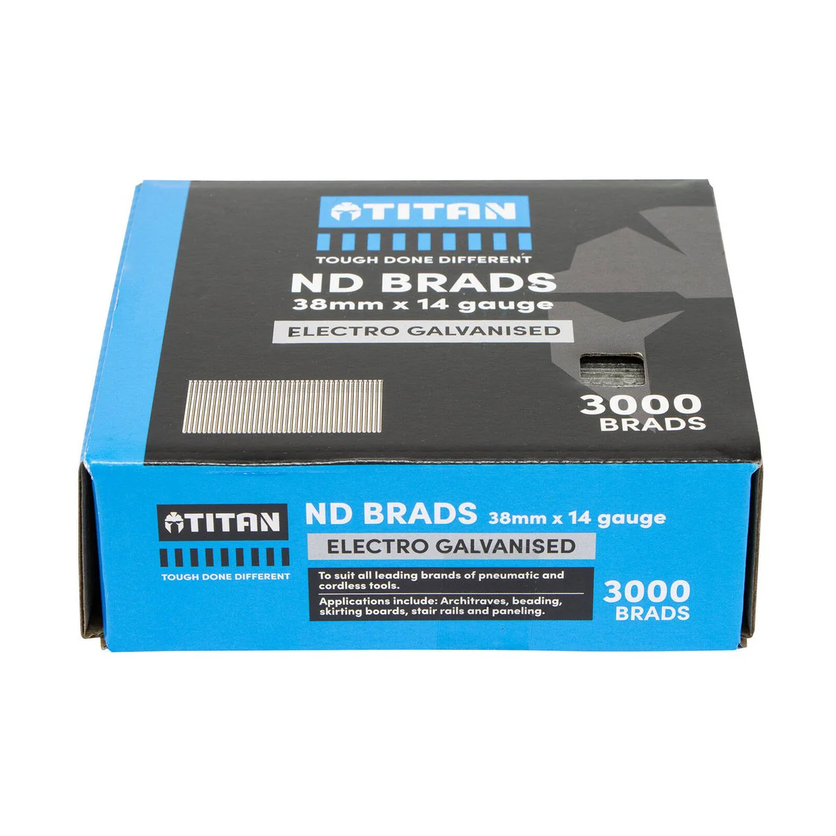 Titan 38mm Electro Galvanised Straight Collated Nail Brads Pack of 3000 - 14 Gauge - Chisel Point - Corrosion Resistant