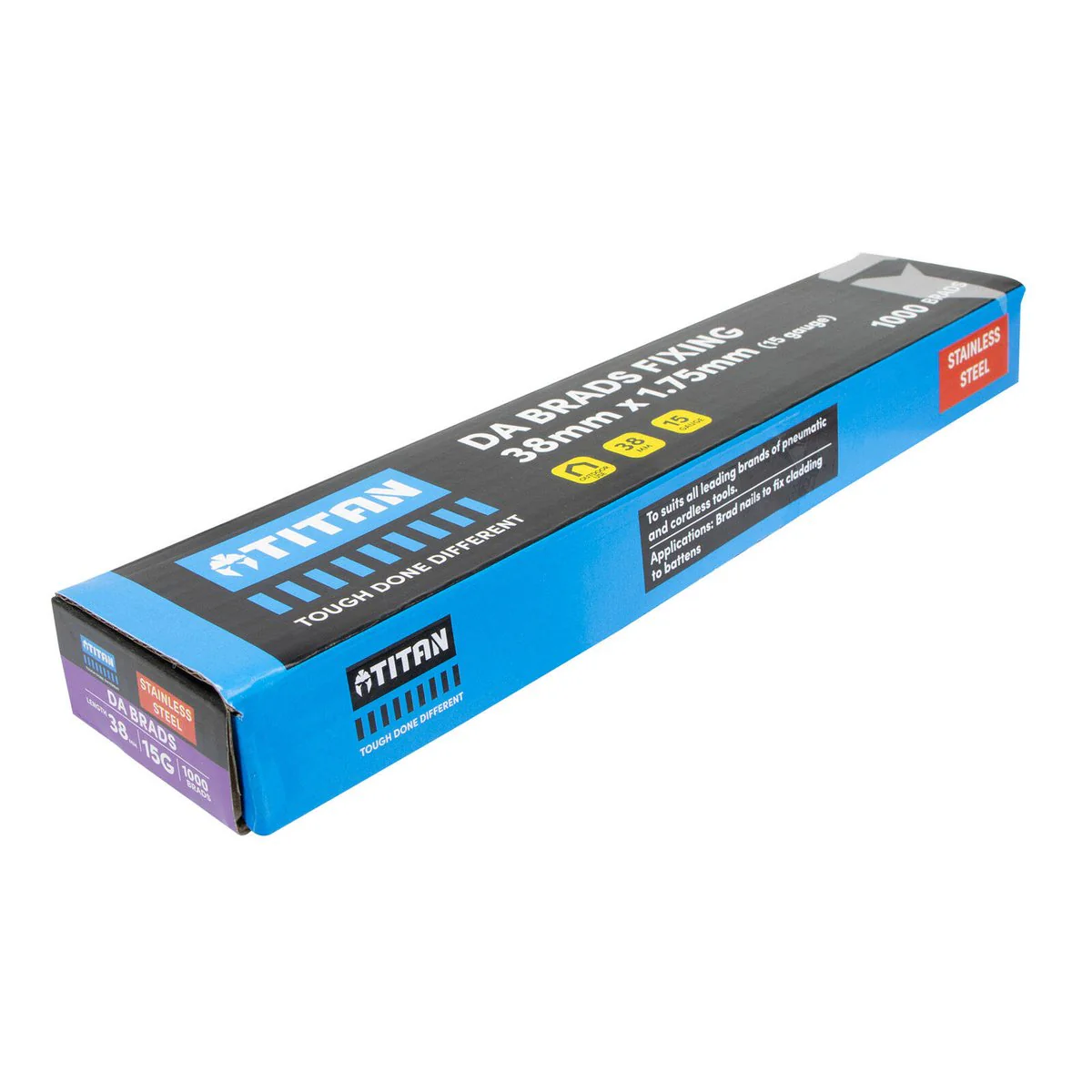 Titan 38mm Stainless Steel 34° Angled Collated Nail Da Brads 1000 Pack - 15 Gauge - Precision Fastening - Image 2