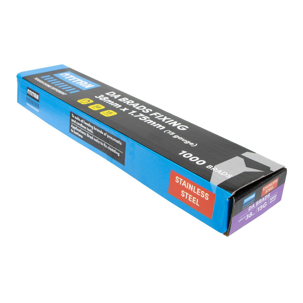 Titan 38mm Stainless Steel 34° Angled Collated Nail Da Brads 1000 Pack - 15 Gauge - Precision Fastening - Image 3