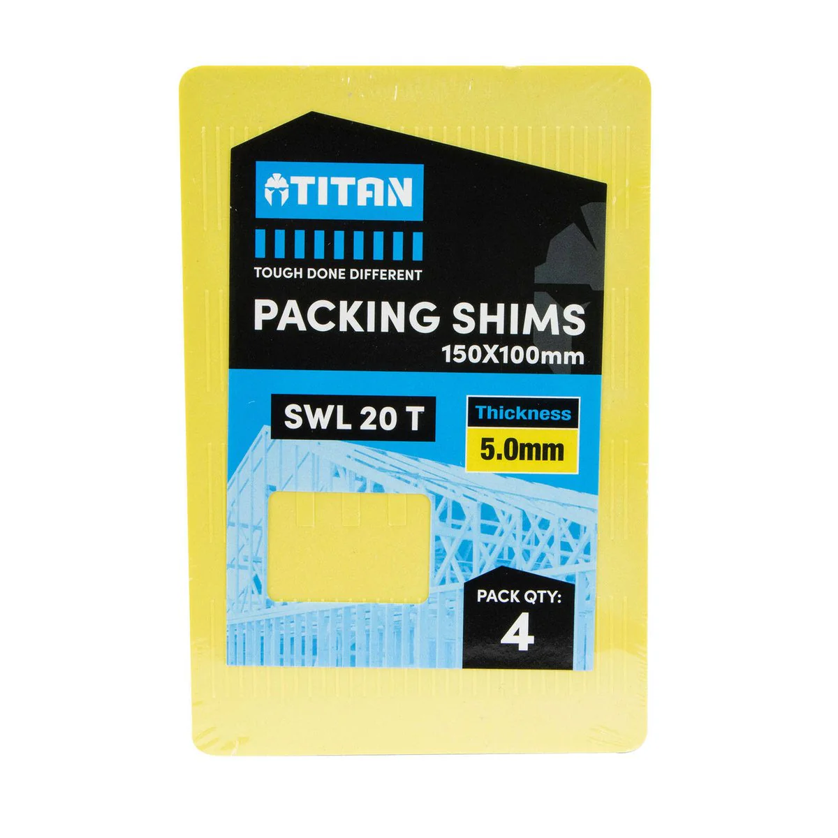 Titan 4 Piece Yellow Shim Packing - 5 x 150 x 100 mm - Heavy-Duty Support
