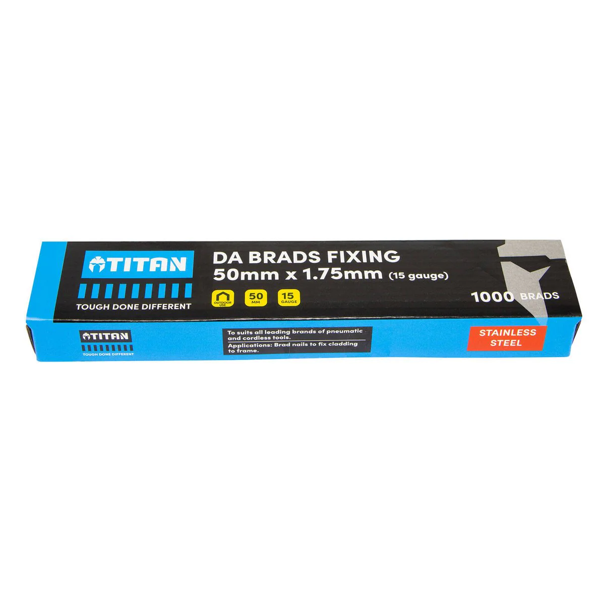 Titan 50 x 1.75mm Stainless Steel 34° Angled Collated Nail Da Brads - 1000 Pack - Precision Fasteners for Carpentry