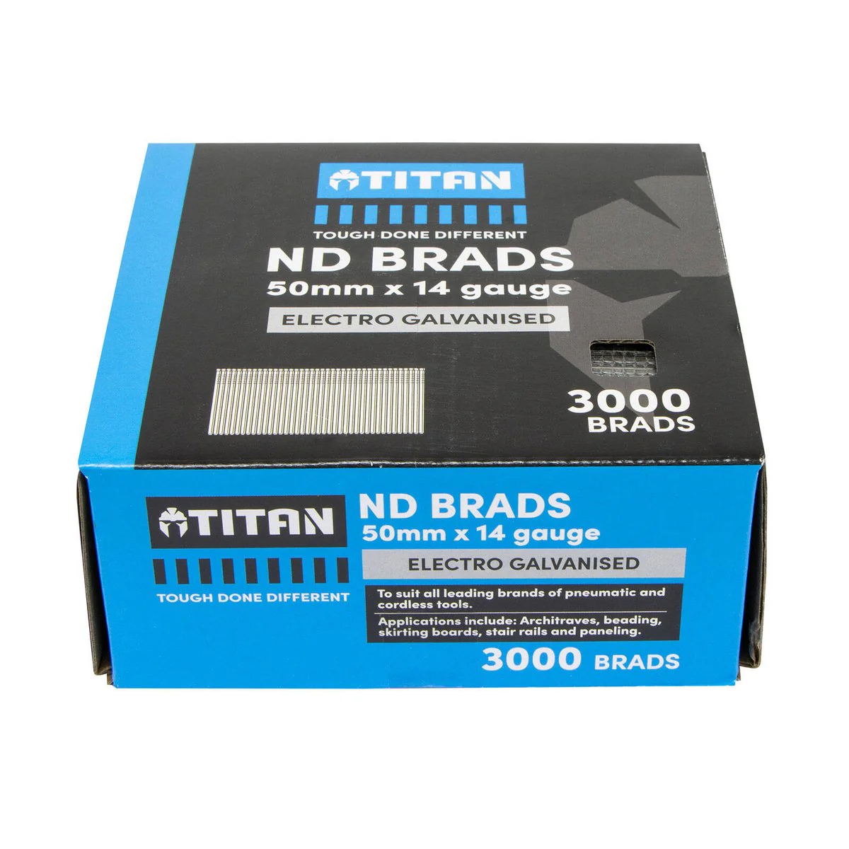 Titan 50mm 14 Gauge Electro Galvanised Straight Collated Nail Brads Pack 3000 - Chisel Point - Corrosion Resistant