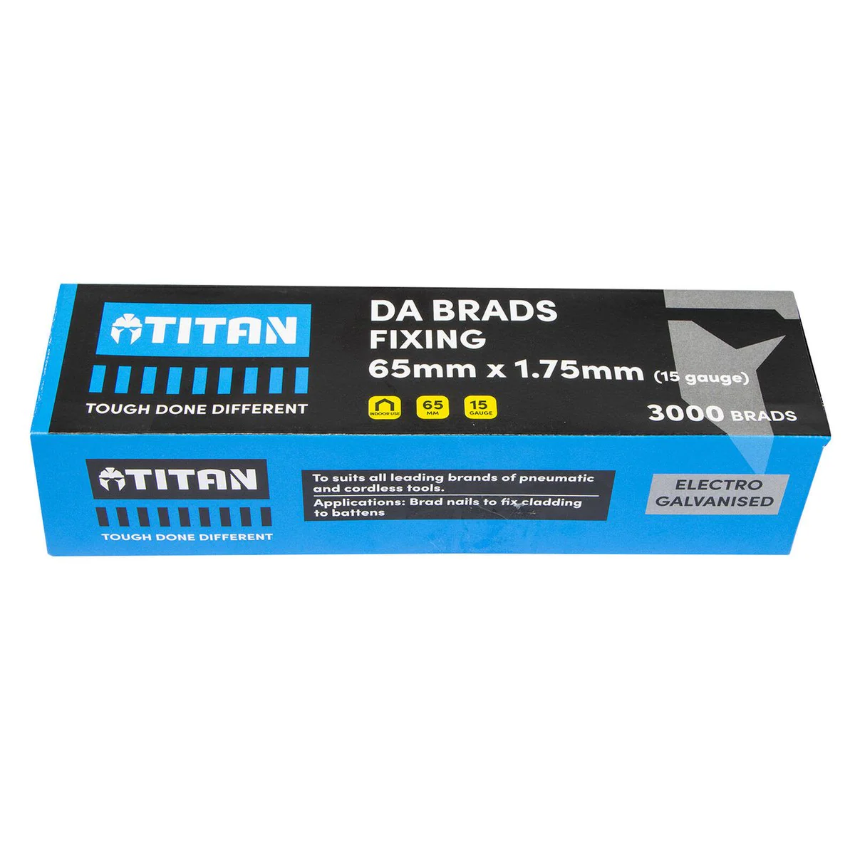 Titan 65mm 1.75mm Electro Galvanised 34° Angled Collated Nail Da Brads Pack of 3000 - Durable Fasteners for Carpentry