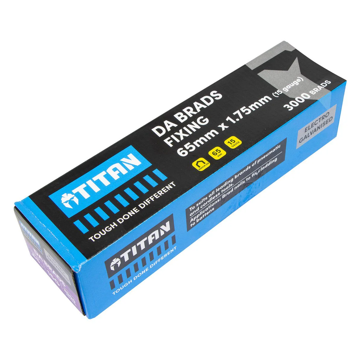 Titan 65mm 1.75mm Electro Galvanised 34° Angled Collated Nail Da Brads Pack of 3000 - Durable Fasteners for Carpentry - Image 2