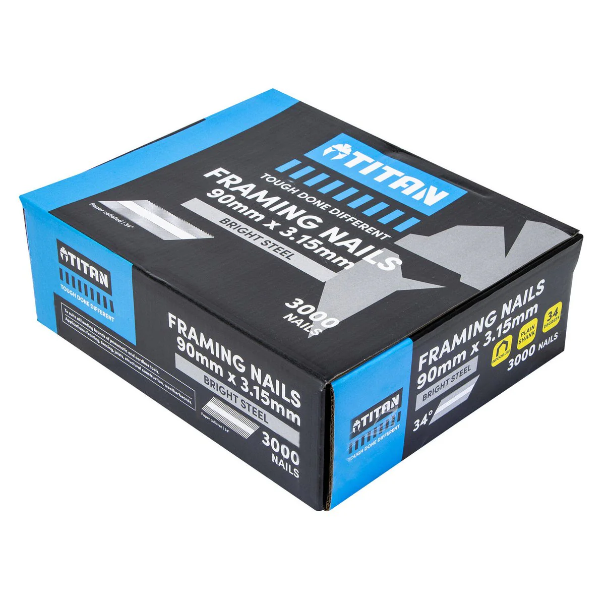 Titan 90mm Bright Steel Collated Framing Nails - 3000 Pack - Durable - Image 3