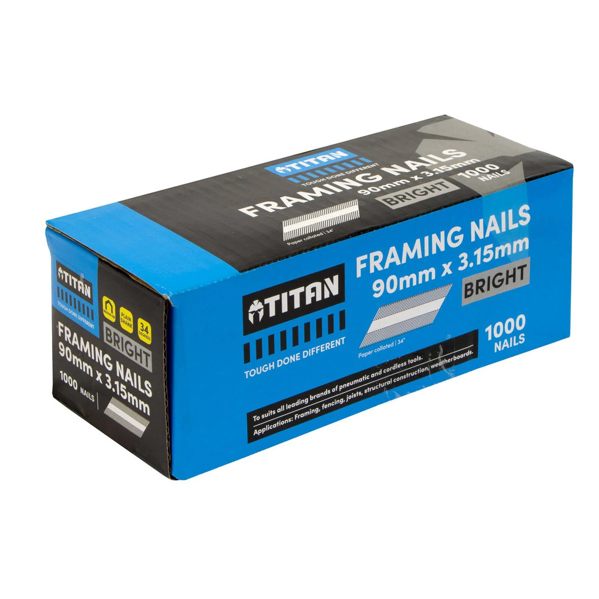 Titan 90mm Bright Steel Collated Framing Nails - Box of 1000 - Durable - Image 2