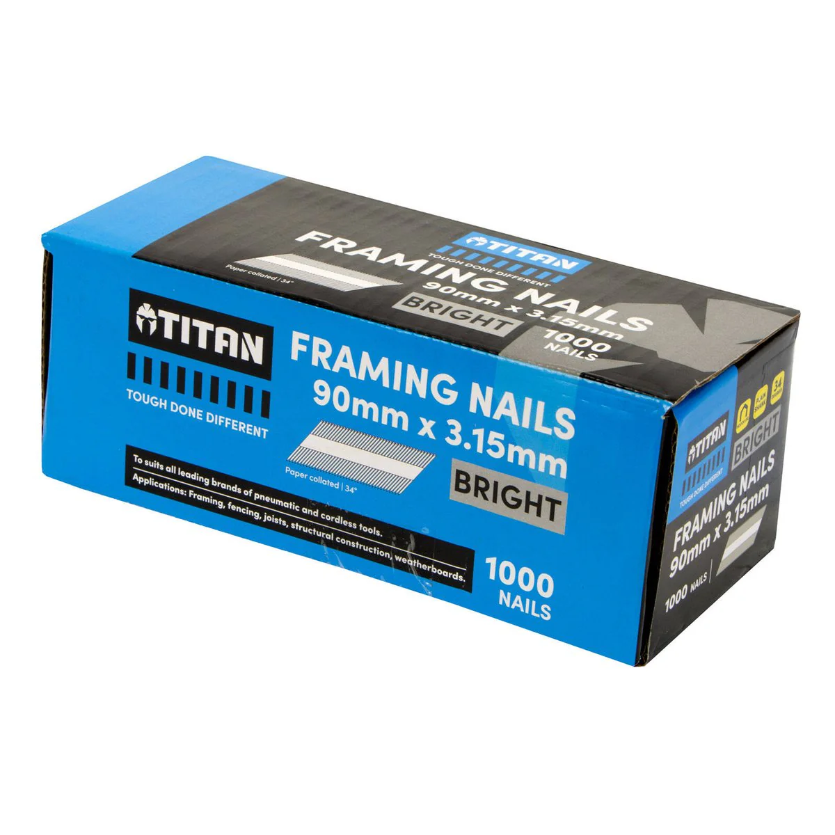 Titan 90mm Bright Steel Collated Framing Nails - Box of 1000 - Durable - Image 3