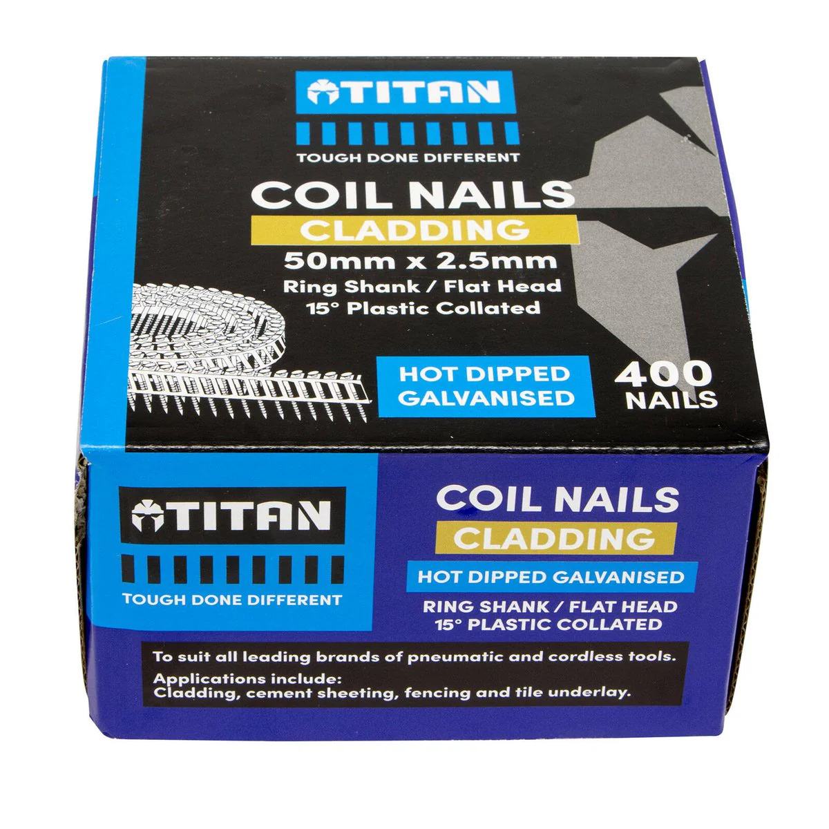 Titan Collated Coil Nail Ring 400 Pack - 50 x 2.5mm - Hot Dipped Galvanised - Corrosion Resistant