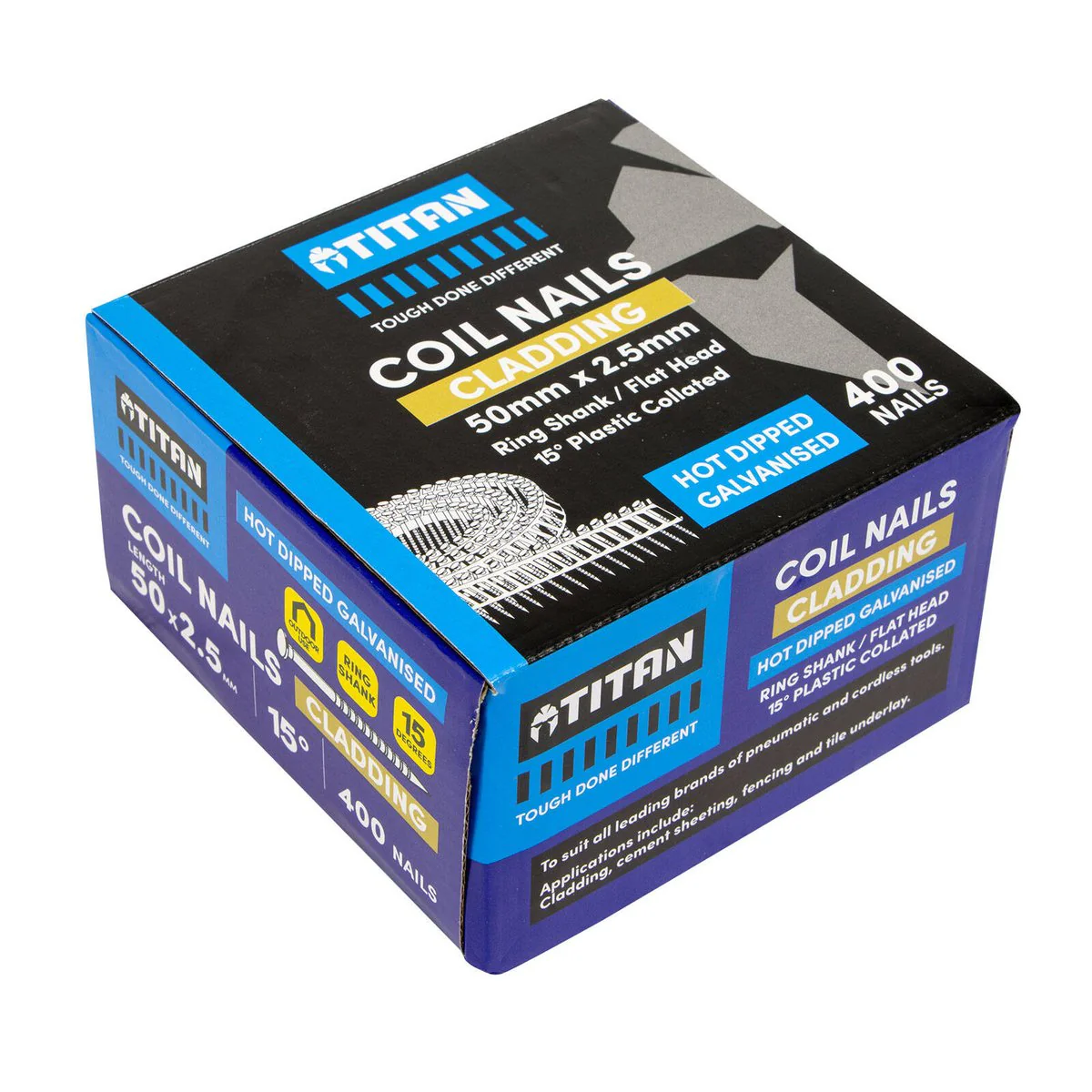 Titan Collated Coil Nail Ring 400 Pack - 50 x 2.5mm - Hot Dipped Galvanised - Corrosion Resistant - Image 2