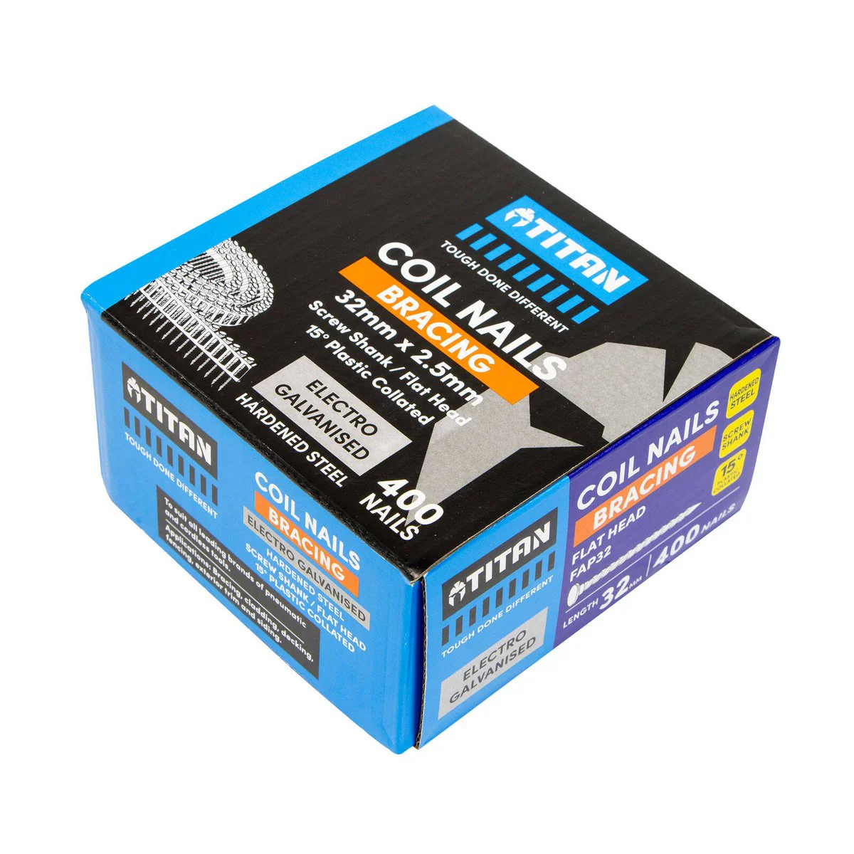 Titan Collated Coil Nail Screw 32 x 2.5mm - 400 Pack - Electro Galvanised - Durable - Image 3