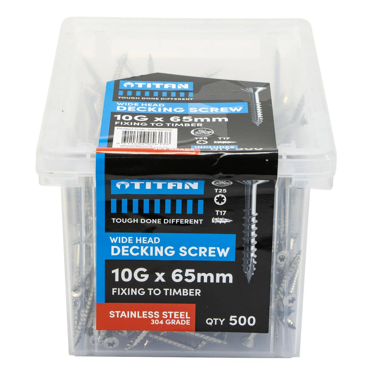 Titan Decking Screw 10g x 65mm Wide Head 304 Stainless Steel Pack of 500 - Durable & Easy Installation
