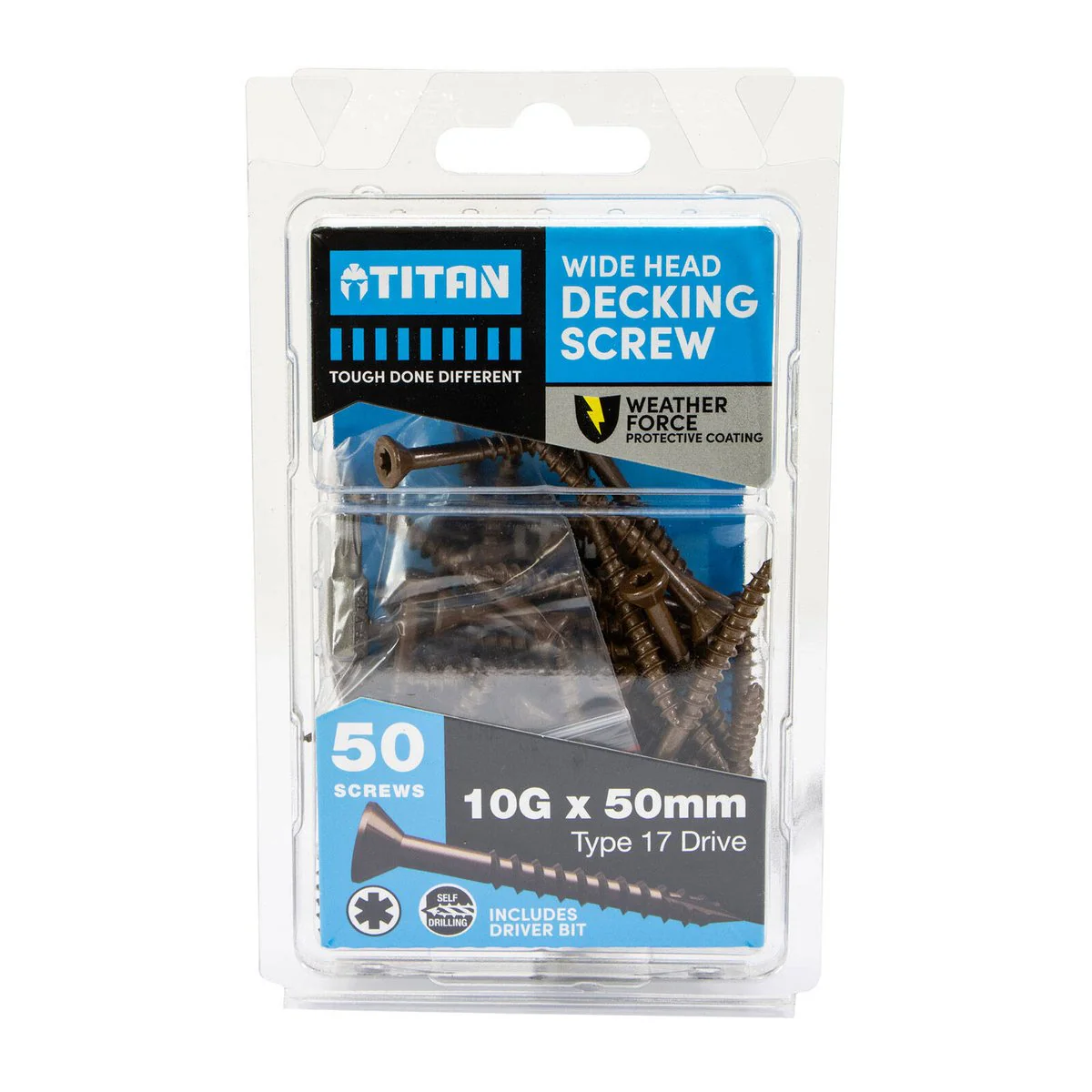 Titan Decking Screws - 10g x 50mm - Pack of 50 - Weather Force Corrosion Protection