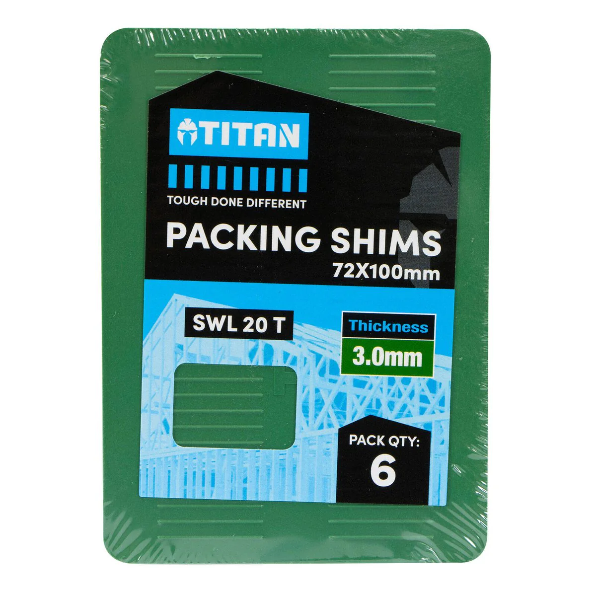 Titan Green Shim Packing - 6 Piece - 3 x 72 x 100mm - Heavy-Duty, No-Slip Design