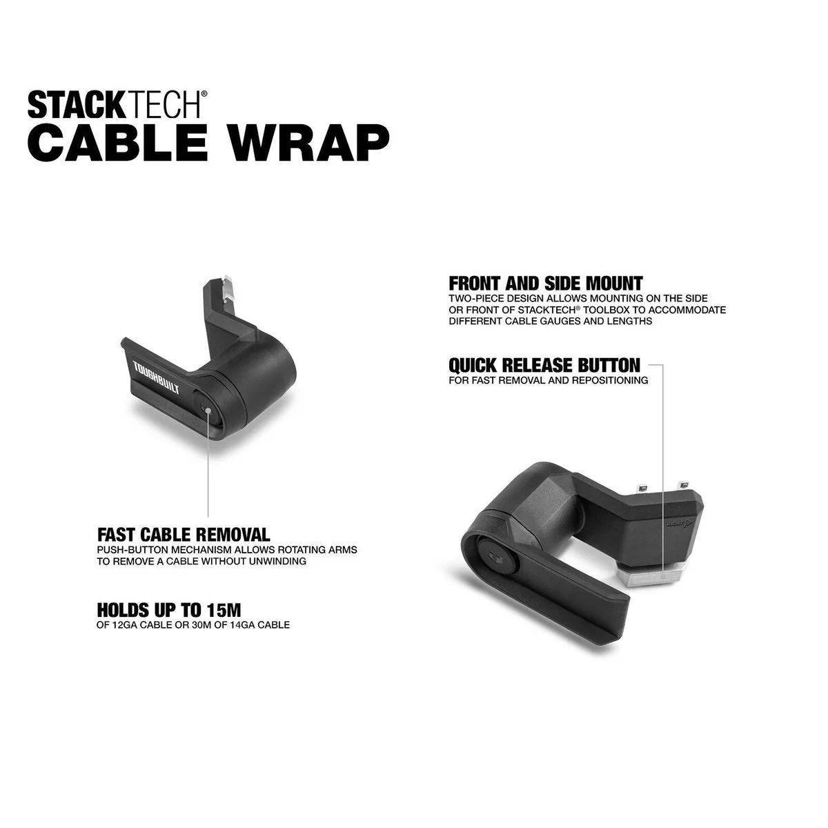 Toughbuilt Stacktech Cord Wrap - Cord Management Solution - 120mm x 80mm x 170mm - Image 5