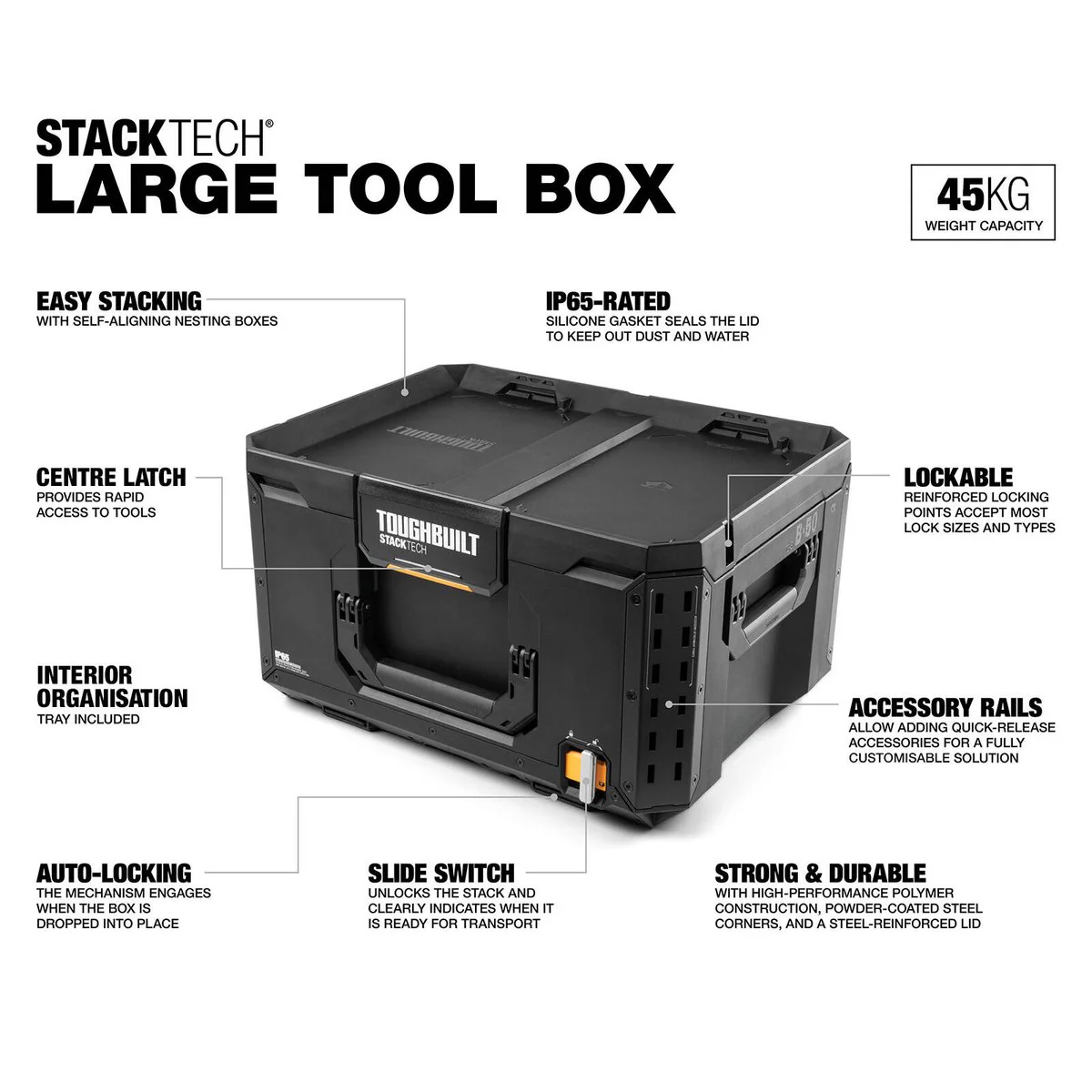 Toughbuilt Stacktech Large Tool Box - 410mm x 300mm x 530mm - Durable Storage - Image 5