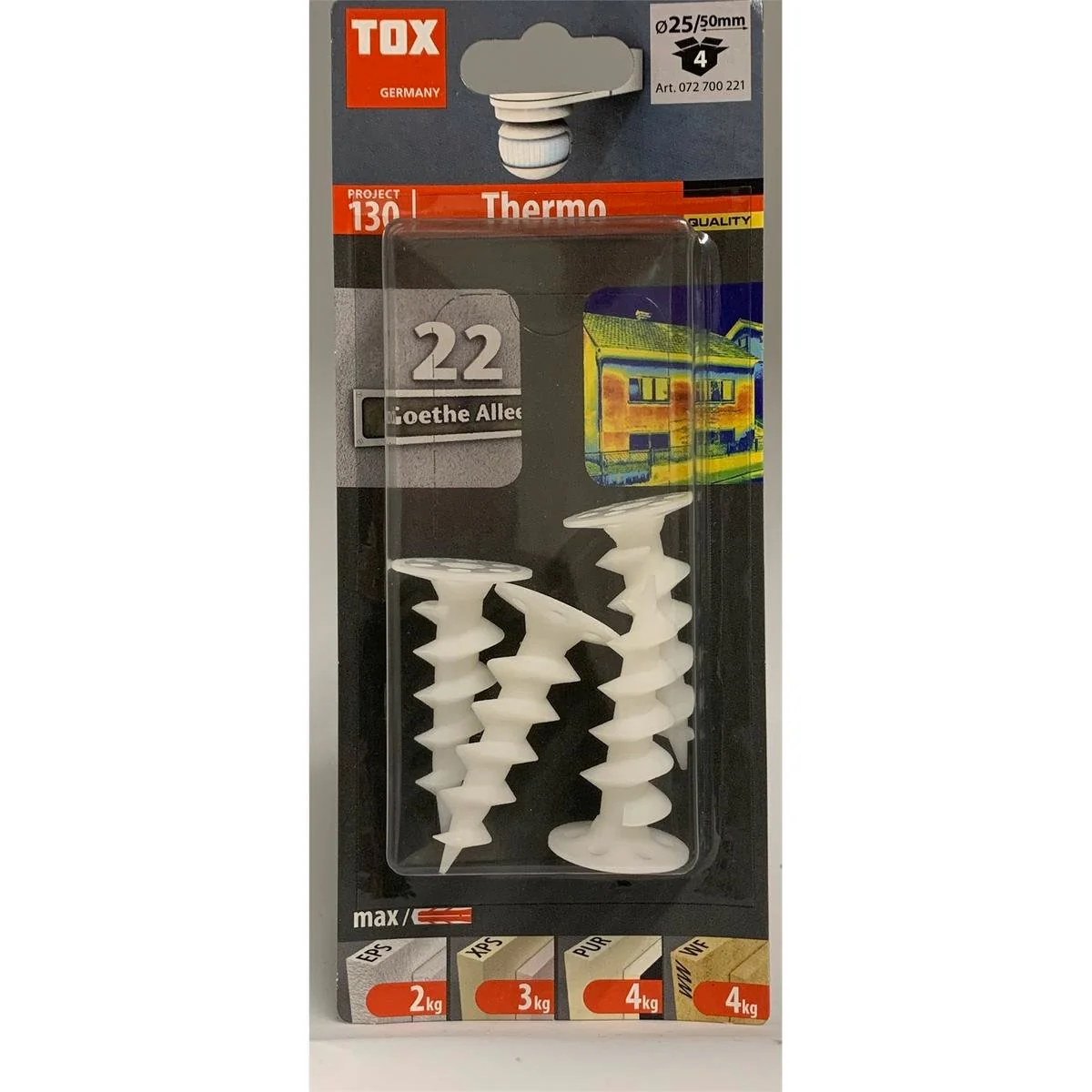 Tox Fasteners 4 Pack - Styromate 50mm - Polypropylene - UV Stable