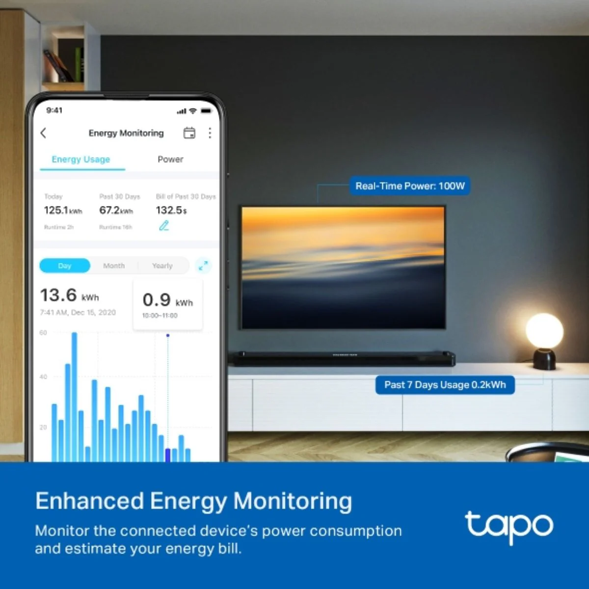 TP-Link Tapo P110M Energy Monitoring Smart Plug - Matter Compatible - 43.5mm x 76.5mm x 42mm - Remote Control - Voice Control - Image 3