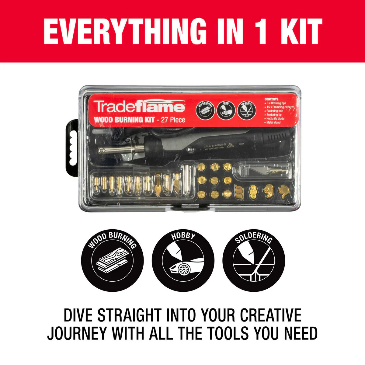 Tradeflame 27 Piece Wood Burning Kit - 42mm x 258mm x 134mm - Ergonomic Design - Image 5