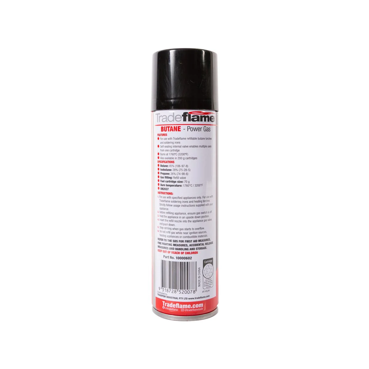 Tradeflame 70g Butane Gas Cartridge Refill Valve - High Temperature Fuel - Image 2