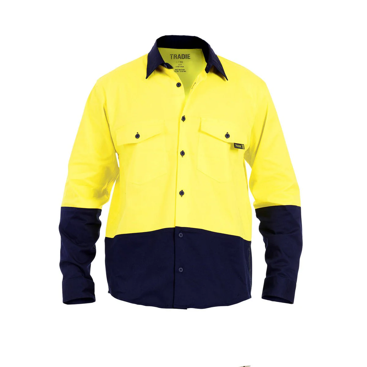 Tradie Core Hi Vis Yellow Long Sleeve Reflective Shirt 2X-Large - Flex Fabric - Breathable