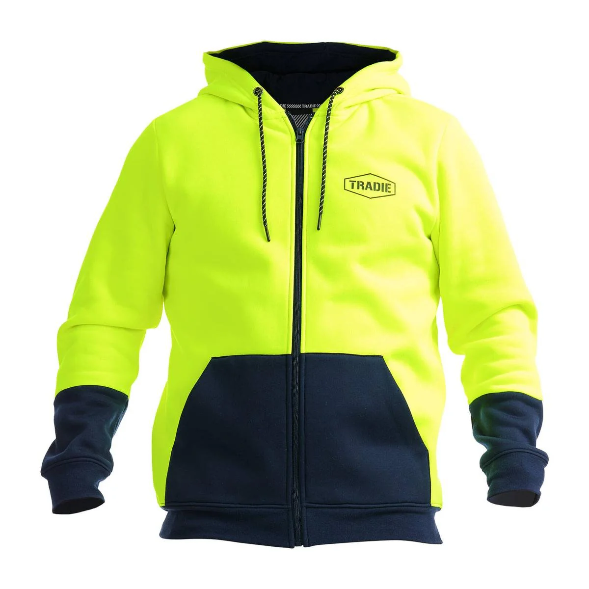 Tradie Hi Vis Yellow Hoodie 2XL - Ultra-Soft Fabric - Large Pockets - Safety