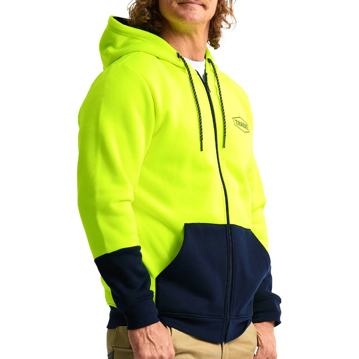 Tradie Hi Vis Yellow Hoodie 2XL - Ultra-Soft Fabric - Large Pockets - Safety - Image 3
