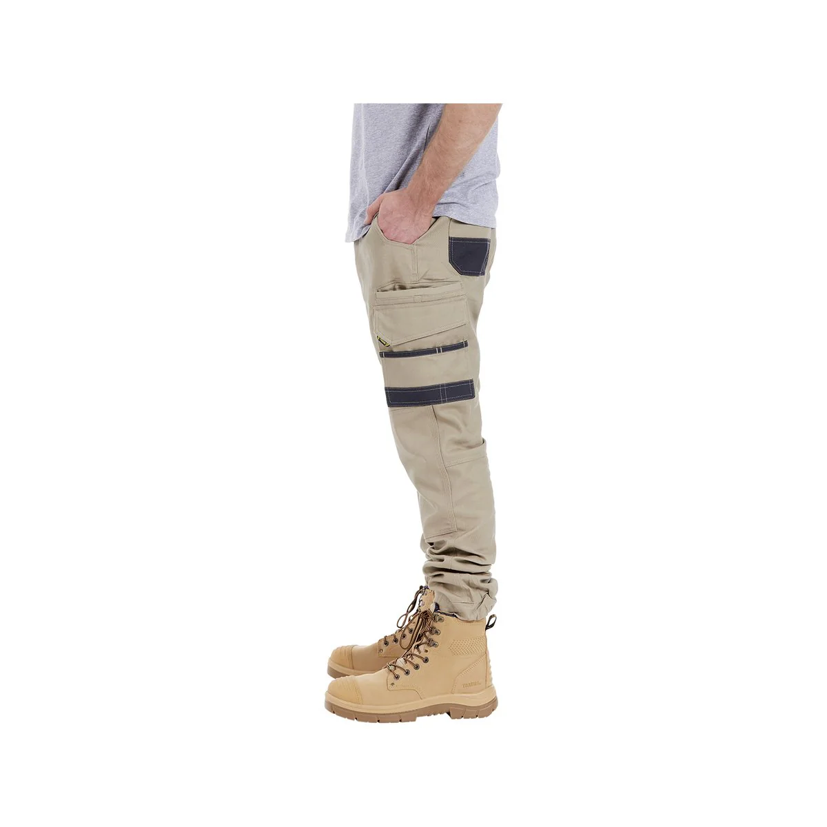 Tradie Mens Skinny Cuff Pants 102 - Khaki - 280 GSM - Flex Fabric - Cuffed Ankle - Image 4