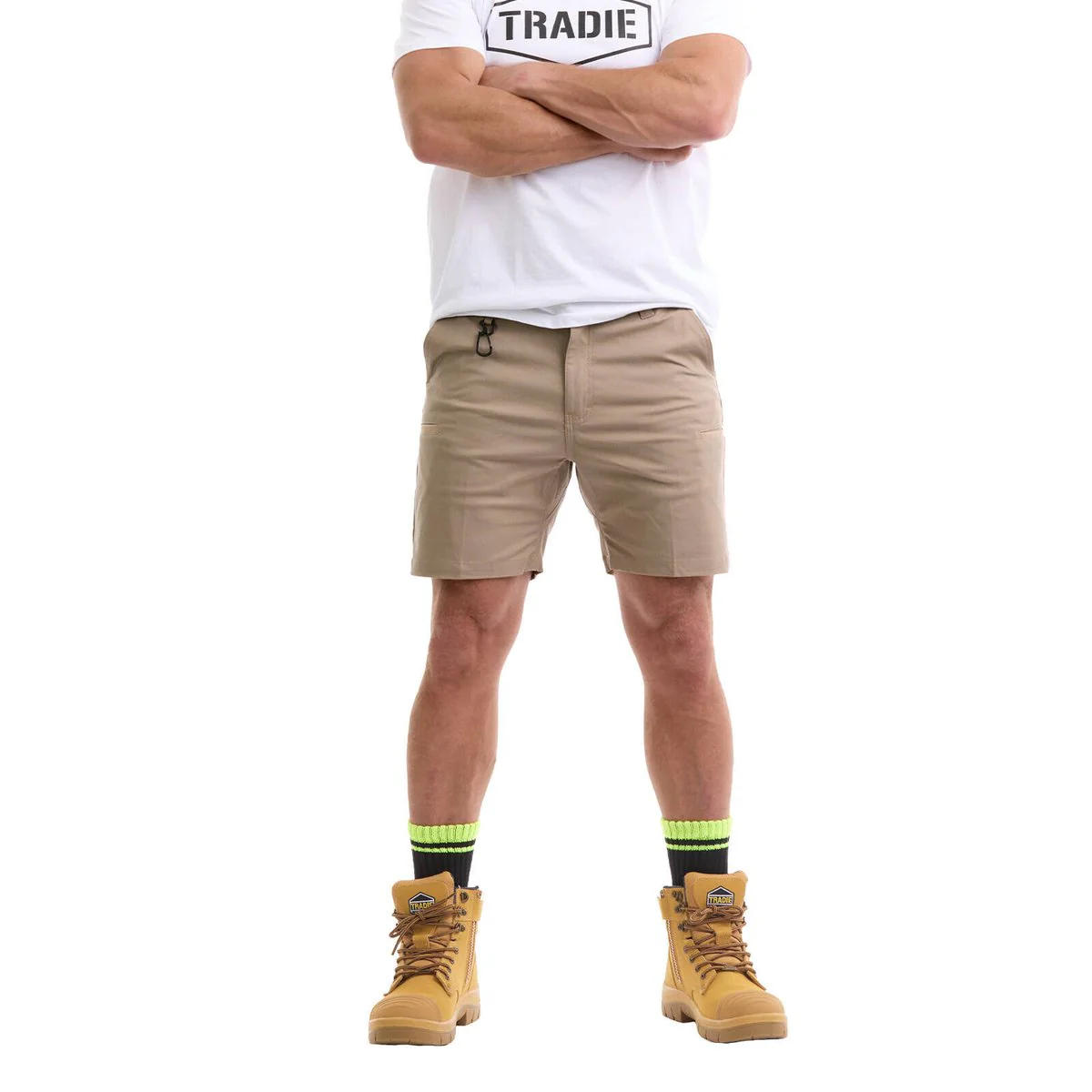 Tradie Pro Khaki Mid Short 87 - 2-Way Stretch Canvas - Reinforced Knees - Cargo Pockets - Image 2