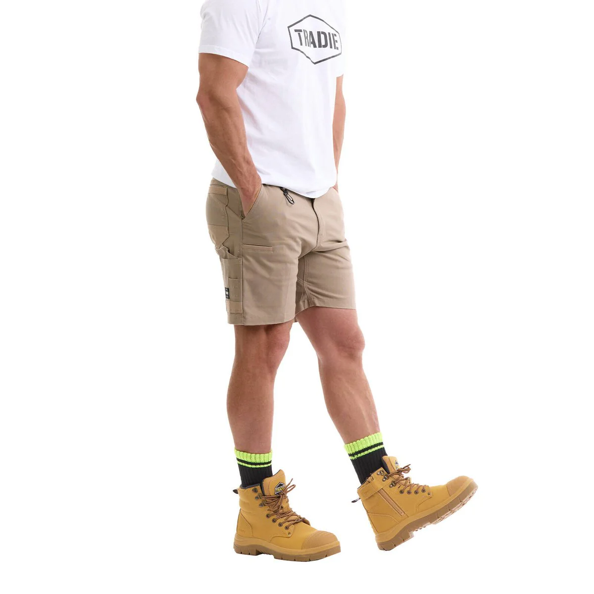 Tradie Pro Khaki Mid Short 87 - 2-Way Stretch Canvas - Reinforced Knees - Cargo Pockets - Image 3