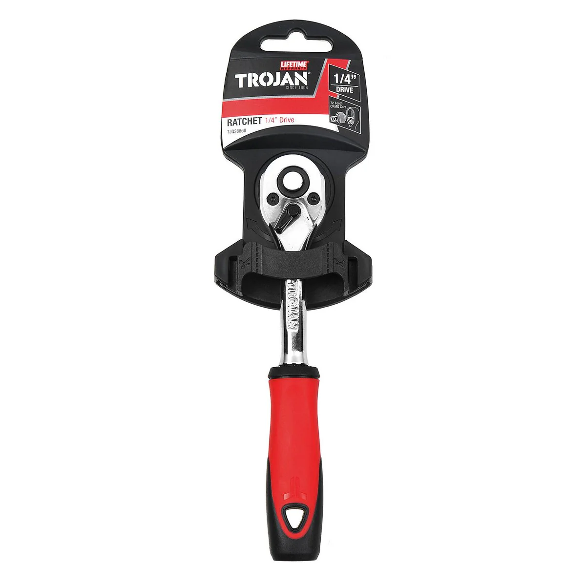 Trojan 1/4" Drive Ratchet with Grip - 72-Tooth Reversible Mechanism - Durable CR-MO - Image 3