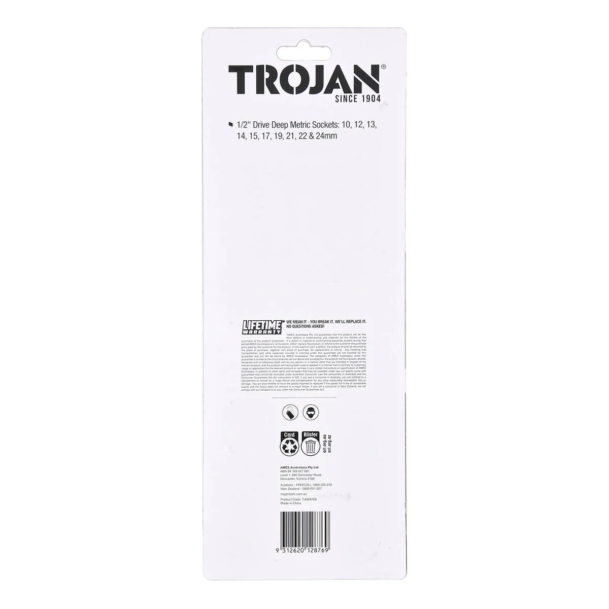 Trojan 10 Piece Deep Socket Rail Set 1/2" - 10mm to 24mm - Lifetime Warranty - Image 4