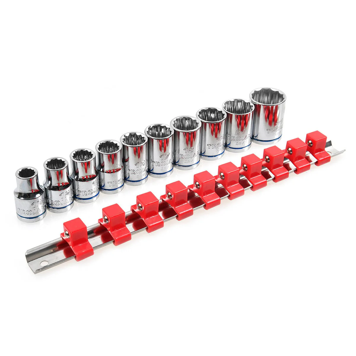 Trojan 10 Piece Socket Rail Set 1/2" - Metric Chrome Vanadium Sockets - Lifetime Warranty - Image 2