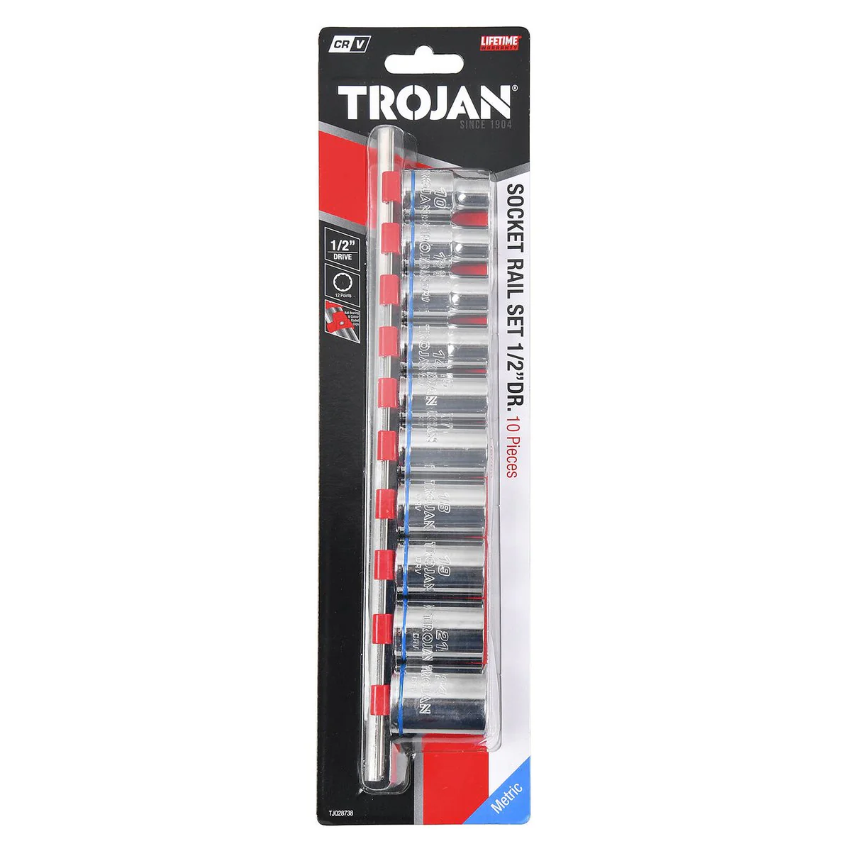 Trojan 10 Piece Socket Rail Set 1/2" - Metric Chrome Vanadium Sockets - Lifetime Warranty - Image 3