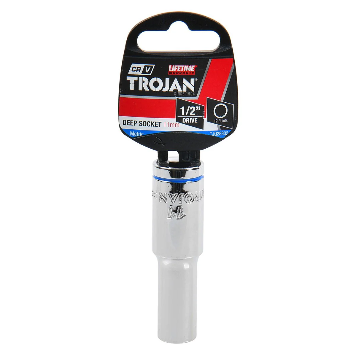 Trojan 11mm Deep Socket 1/2" Drive - Polished Chrome Vanadium - 12 Point - Image 2