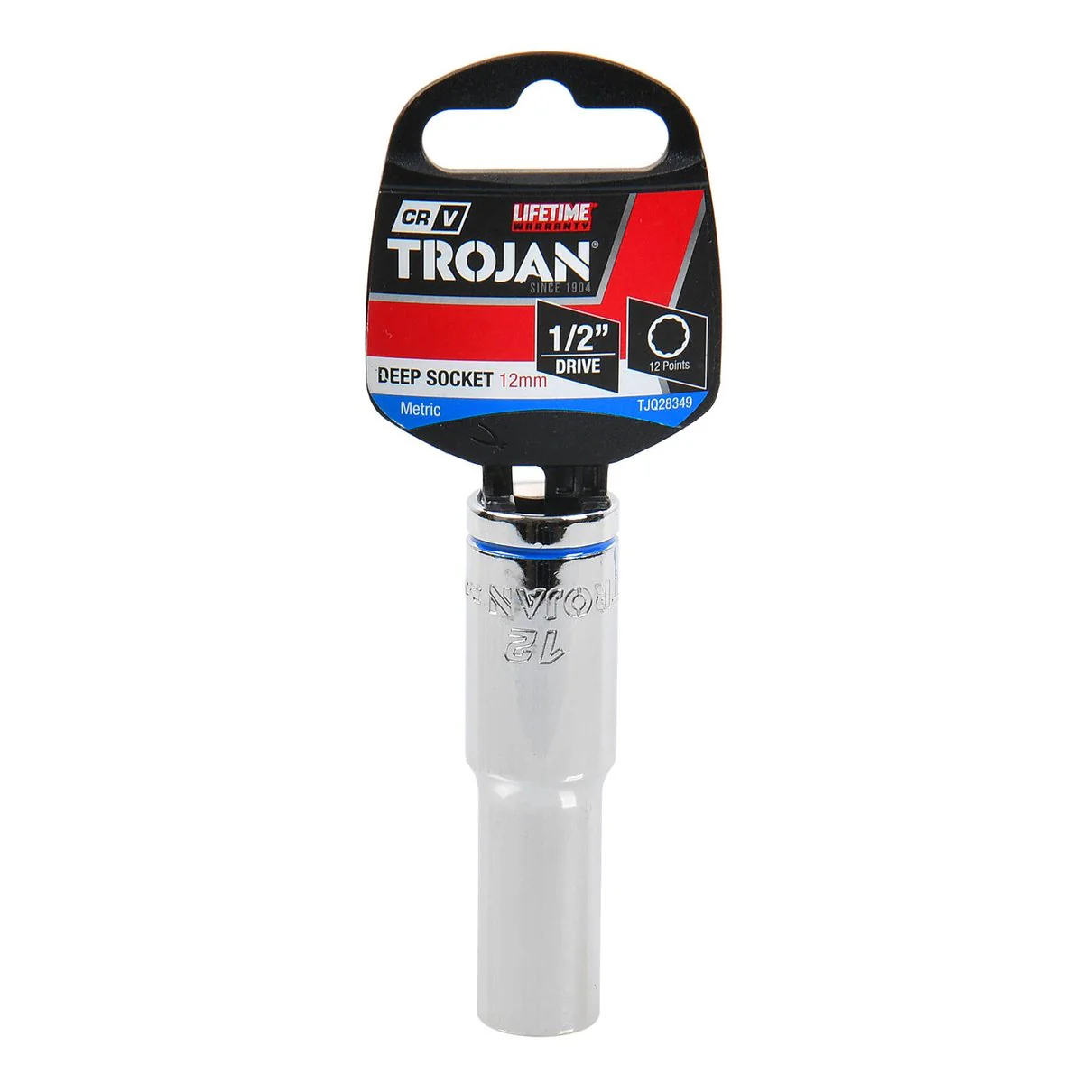Trojan 12mm Deep Socket 1/2" Drive - Polished Chrome Vanadium - 12 Point - Lifetime Warranty - Image 2