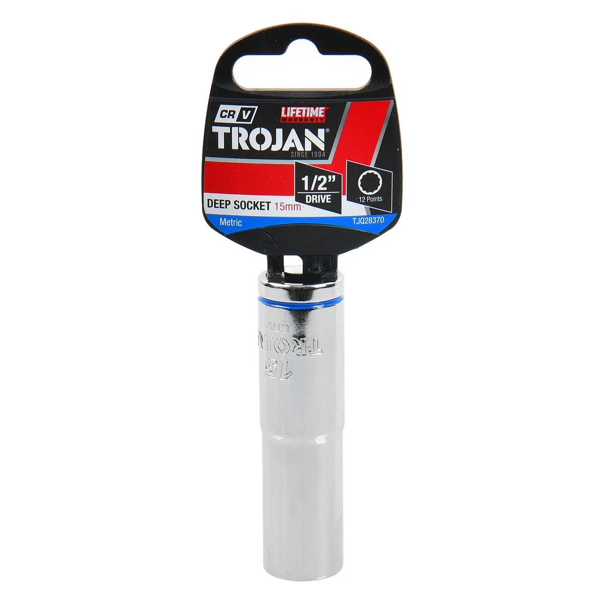 Trojan 15mm Deep Socket 1/2" Drive - Polished Chrome Vanadium - 12 Point - Lifetime Warranty - Image 2