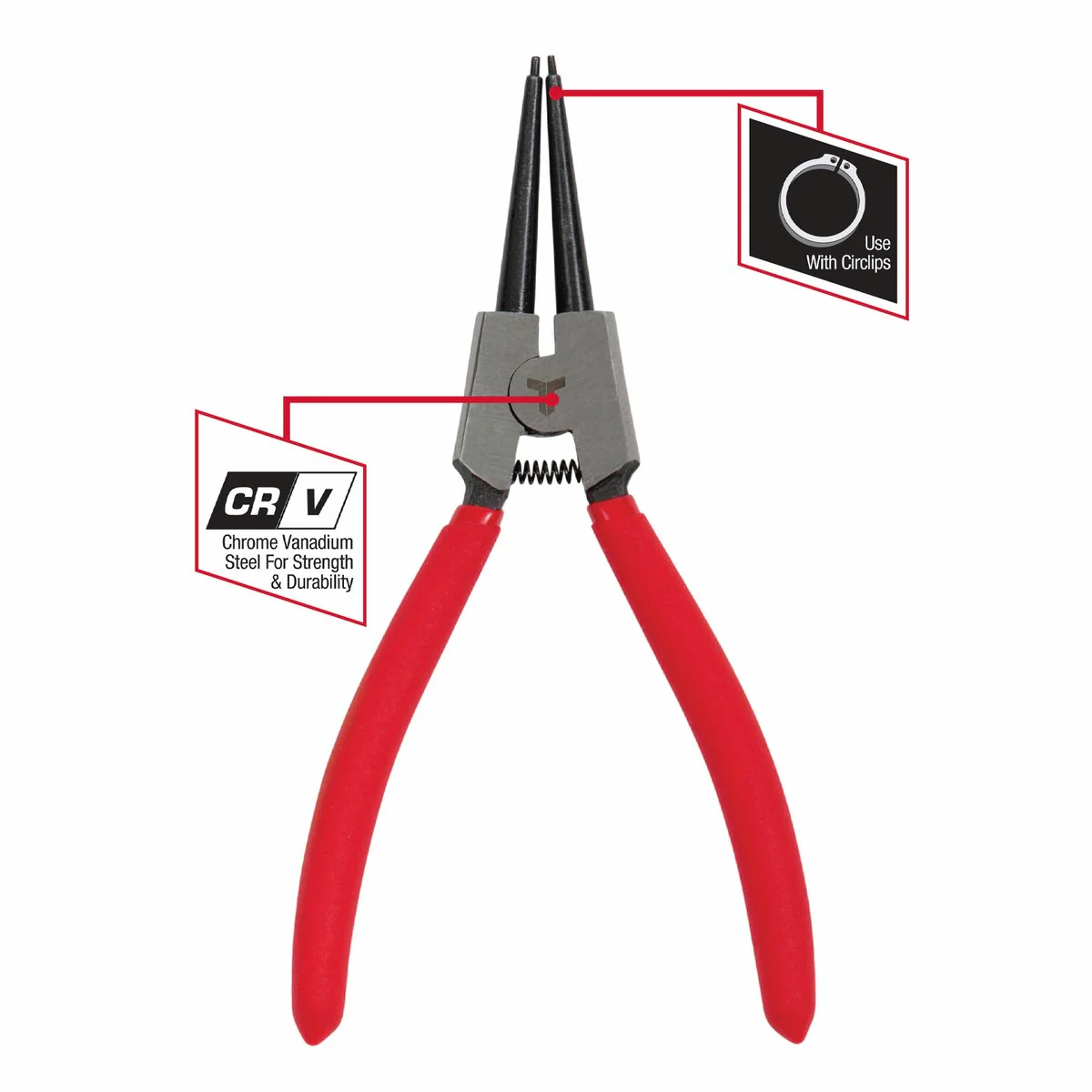Trojan 175mm Circlip External Straight Tip Plier - Red and Black - Image 3
