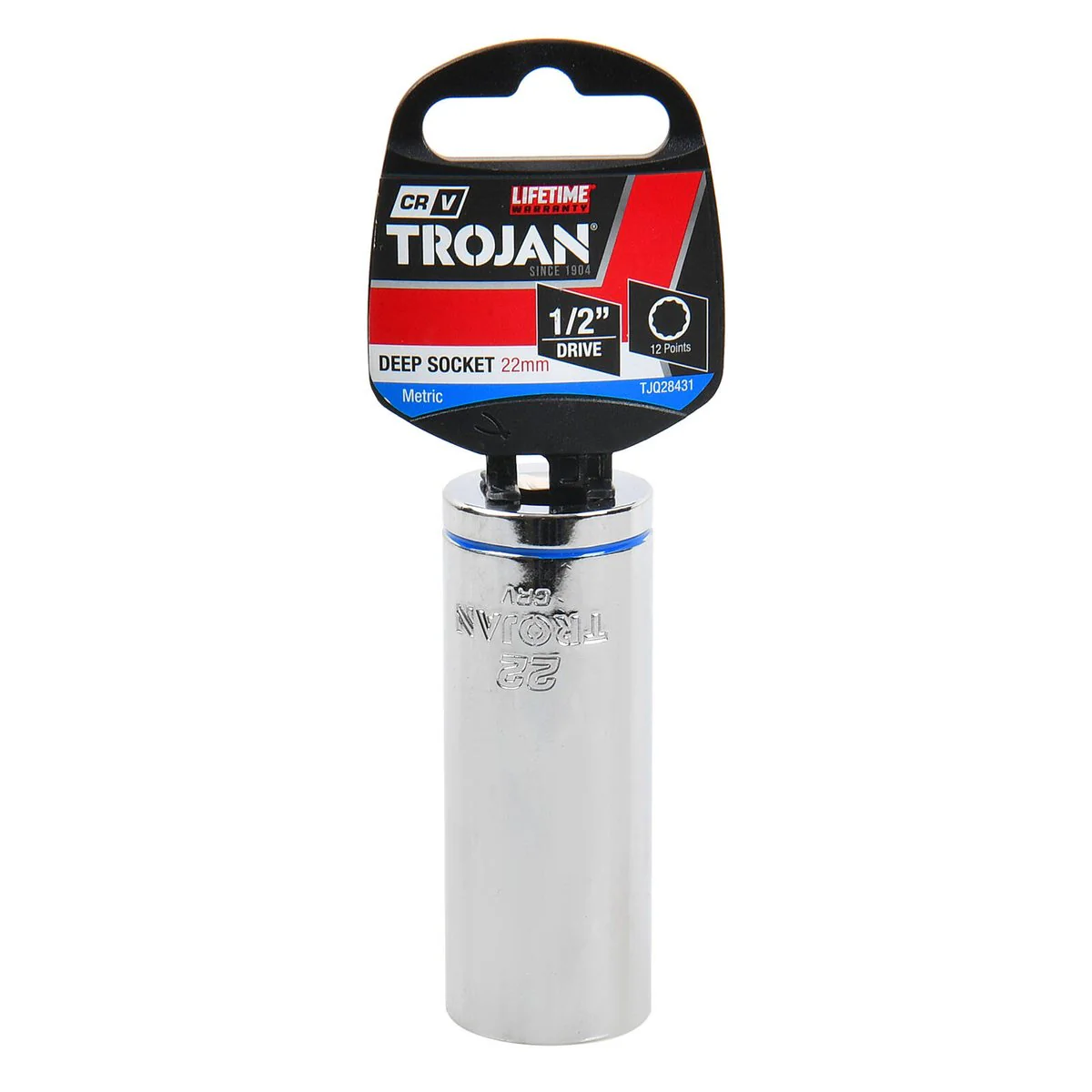 Trojan 22mm 1/2" Drive Deep Socket - Chrome Vanadium - Durable - 12 Point - Image 2