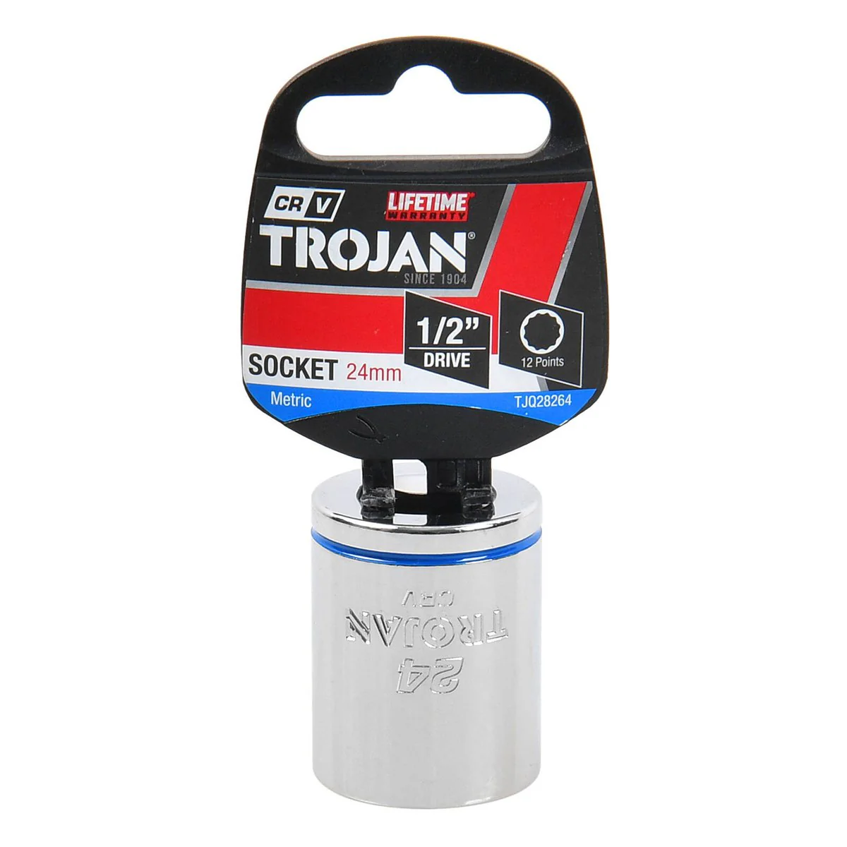 Trojan 24mm Socket 1/2" Drive - Polished Chrome Vanadium - 12 Point Design - Lifetime Warranty - Image 2