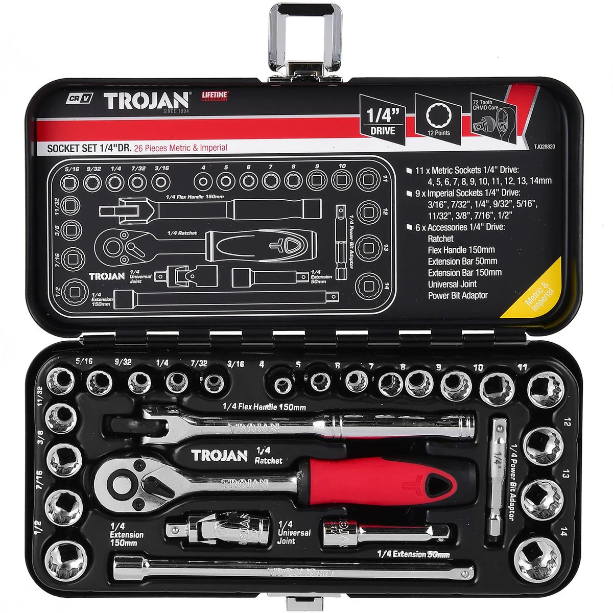 Trojan 26 Piece 1/4" Drive Socket Set - Metric & Imperial - Lifetime Warranty - Image 3