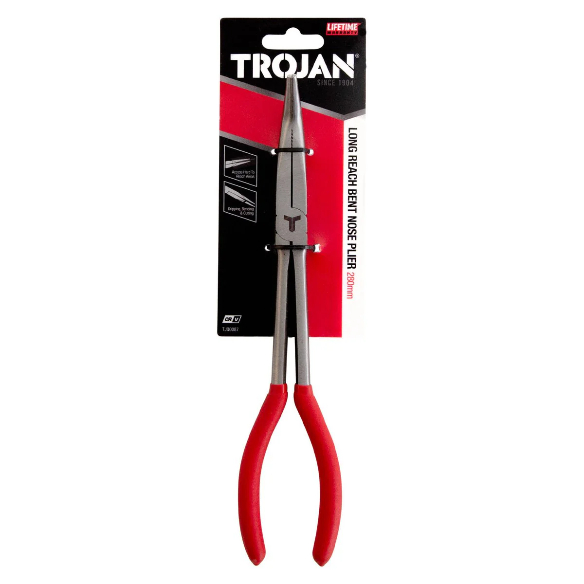 Trojan 280mm Bent Long Reach Pliers - Red and Black - Lifetime Warranty