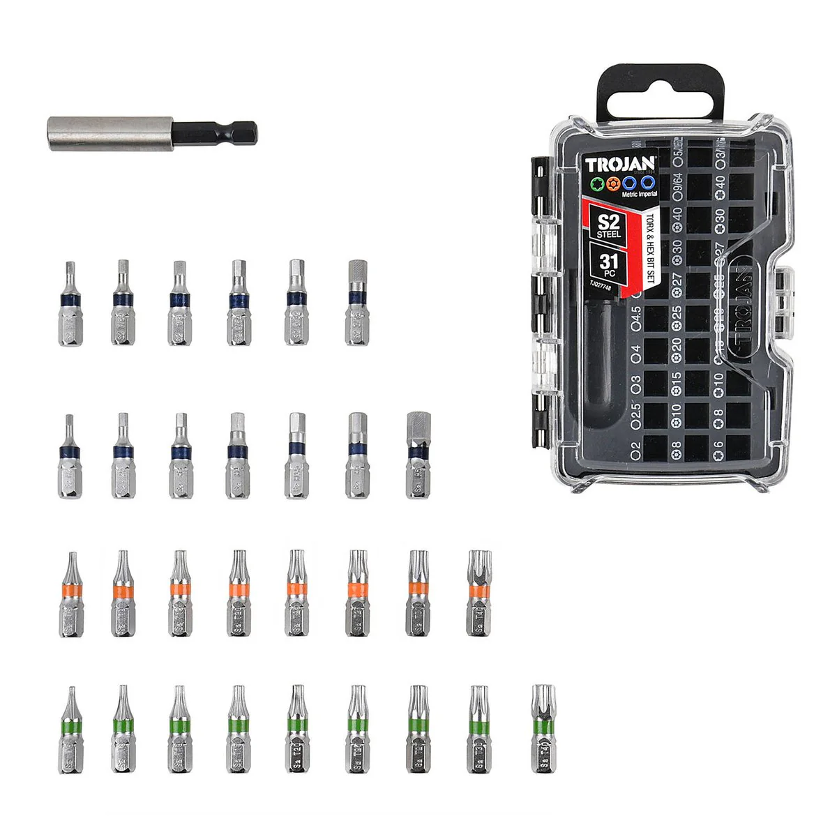 Trojan 31 Piece Torx and Hex Key Set - 60mm Extension Bar - Metric & Imperial - Image 4